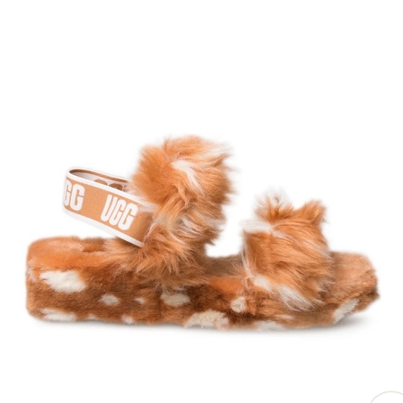 Ugg Oh Yeah Spots Natural Orange & White Furry Slippers- 8 - Picture 1 of 10